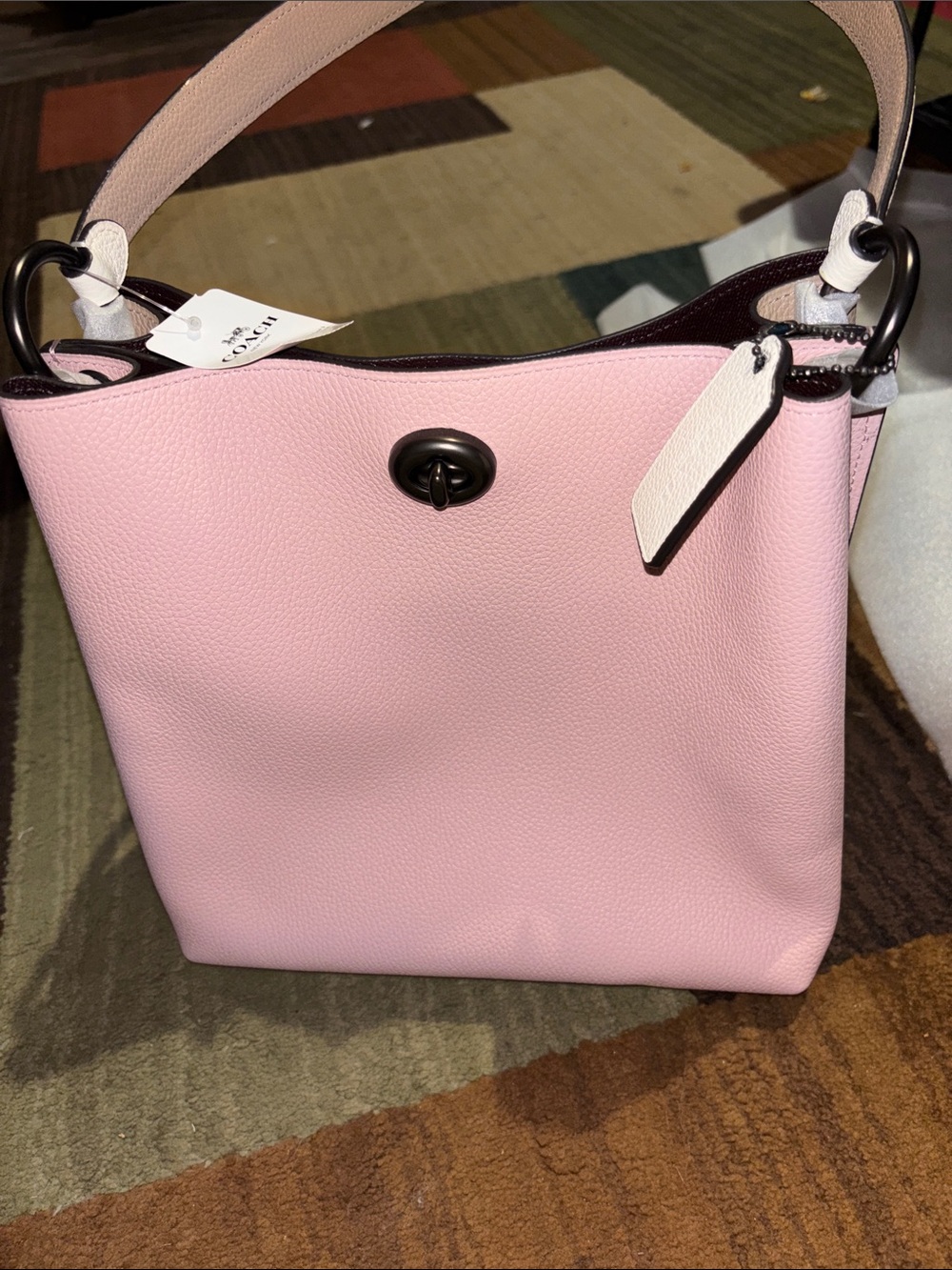 Coach Pink and brown Pebbled Leather Hobo Bag
